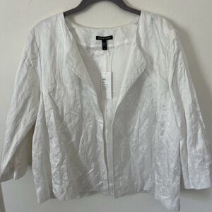 Eileen Fisher-Ivory Organic Cotton/ Satin Steel Cropped Jacket-Large-NWT $398
